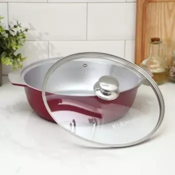 Кастрюля-жаровня, 3 л, стеклянная крышка, с антипригарным покрытием, цвет бордовый