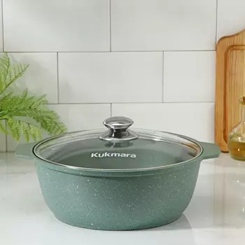 Кастрюля-жаровня, 4 л, стеклянная крышка, антипригарное покрытие, цвет зелёный