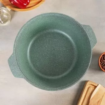Кастрюля-жаровня, 5 л, стеклянная крышка, антипригарное покрытие, цвет фисташковый мрамор
