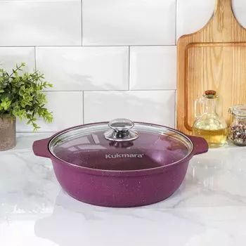 Кастрюля-жаровня алюминиевая Trendy style, 3 л, d=26 см, h=9 см, антипригарное покрытие, стеклянная крышка, цвет фиолетовый
