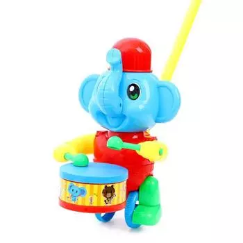 Каталка на палочке «Слоник-барабанщик», цвета МИКС