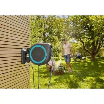 Катушка со шлангом 35 м настенная автоматическая GARDENA RollUp XL, цвет голубой