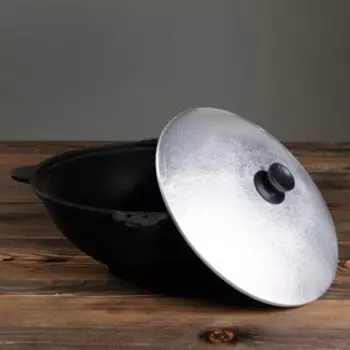 Казан Шафран, 4.5 л, плоское дно, алюминиевая крышка, чугун