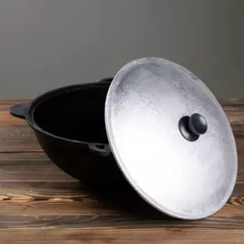 Казан Шафран, 6 л, плоское дно, алюминиевая крышка, чугун