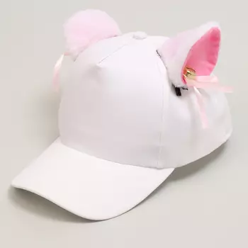 Кепка детская «Кошечка» с ушками, белая, р-р 52-54, 5-7 лет