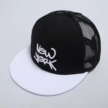 Кепка мужская с прямым козырьком New York, чёрная, сетка, р-р 56