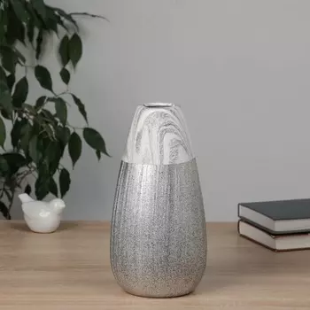 Ваза «Бригэм», бочка, настольная, d=4 см, 24.512 см, керамика, бело-серая