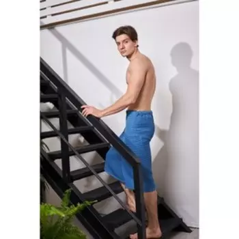 Килт вафельный банный Этель «Boho» 75*145 см. цв. синий, 100% хл, 290 г/м2