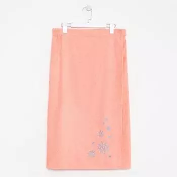 Килт женский для бани и сауны , цвет персиковый вышивка Снежинки, размер 80х150±2 см, махра 300г/м 100% хлопок