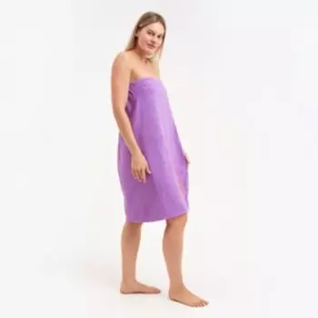 Килт женский для бани и сауны , цвет сиреневый вышивка Киса, размер 80х150±2 см, махра 300г/м 100% хлопок