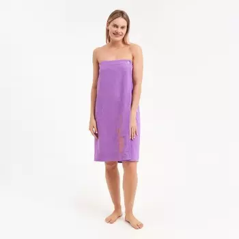 Килт женский для бани и сауны , цвет сиреневый вышивка Киса, размер 80х150±2 см, махра 300г/м 100% хлопок