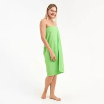 Килт женский для бани и сауны , цвет зелёный вышивка Киса, размер 80х150±2 см, махра 300г/м 100% хлопок