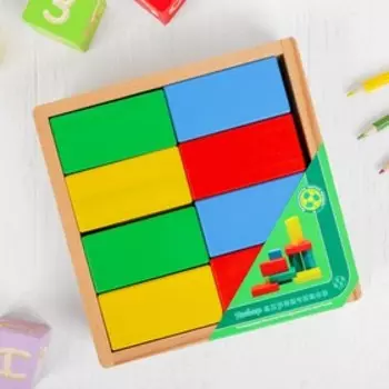 Кирпичики цветные, 16 деталей, в деревянной коробке