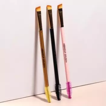 Кисть для макияжа, двусторонняя, с щёточкой, 15 (± 1) см, цвет МИКС