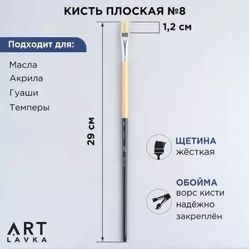 Кисть для рисования щетина плоская № 8 (ширина обоймы 10 мм; длина ворса 17 мм)