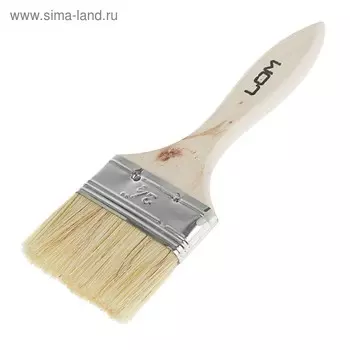 Кисть плоская ЛОМ, натуральная щетина, деревянная рукоятка, 2.5", 63 мм