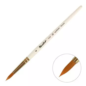 Кисть Синтетика, круглая, Жесткая, укороченная вставка, Roubloff серия 1310 № 6, ручка короткая пропитана лаком, жёлтая обойма