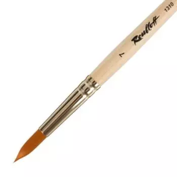 Кисть Синтетика, круглая, Жесткая, укороченная вставка, Roubloff серия 1310 № 7, ручка короткая пропитана лаком, жёлтая обойма