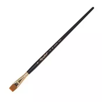 Кисть Синтетика Плоская, Жесткая, укороченная вставка, Roubloff серия 1327 № 16, ручка длинная черная матовая, желтая обойма