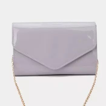 Сумка-клатч женская вечерняя на магните, на длинной цепочке, лаковая, однотонная, серая