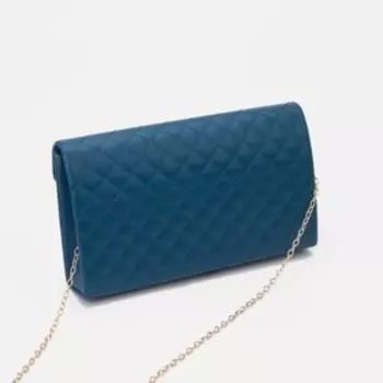 Сумка-клатч женская на магните, на длинной цепочке, со стёжкой, синяя