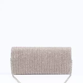 Сумка-клатч женская вечерняя на магните, на сребристой цепочке, блестящая, золотистая
