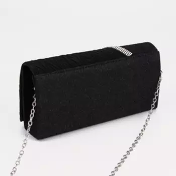 Клатч, отдел на клапане, длинная цепь, цвет чёрный