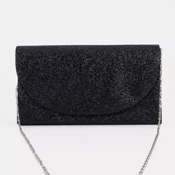 Сумка-клатч на клапане, длинная цепь, цвет чёрный