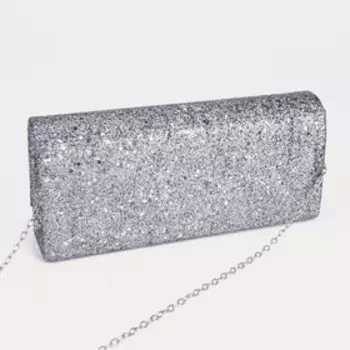 Сумка-клатч на клапане, длинная цепь, цвет тёмно-серый