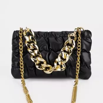 Сумка-клатч на молнии, длинная цепь, цвет чёрный