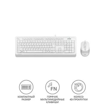 Клавиатура + мышь A4Tech Fstyler F1010 клав:белый/серый мышь:белый/серый USB Multimedia (F10 10046