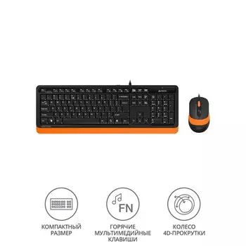 Клавиатура + мышь A4Tech Fstyler F1010 клав:черный/оранжевый мышь:черный/оранжевый USB Mult 103388