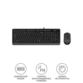 Клавиатура + мышь A4Tech Fstyler F1010 клав:черный/серый мышь:черный/серый USB Multimedia ( 103388