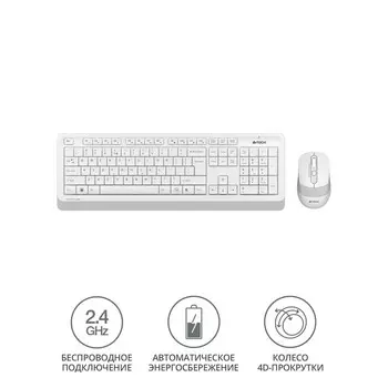 Клавиатура + мышь A4Tech Fstyler FG1010 клав:белый/серый мышь:белый/серый USB беспроводная M 10046