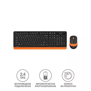Клавиатура + мышь A4Tech Fstyler FG1010 клав:черный/оранжевый мышь:черный/оранжевый USB бесп 10046