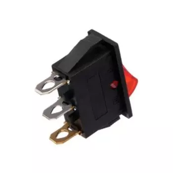 Клавишный выключатель, 250 В, 15 А, ON-OFF, 3с, красный, с подсветкой, розничная упаковка.