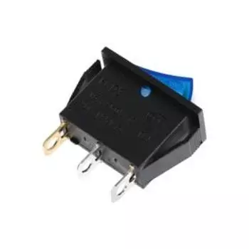 Клавишный выключатель, 250 В, 15 А, ON-OFF, 3с, синий, с подсветкой