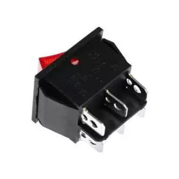 Клавишный выключатель, 250 В, 15 А, ON-OFF-ON, 6с, красный, с подсветкой