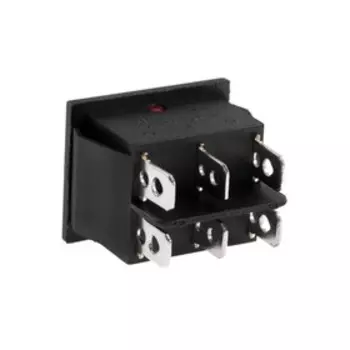 Клавишный выключатель, 250 В, 15 А, ON-OFF-ON, 6с, красный, с подсветкой, наб 10 ш.