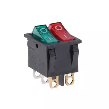 Клавишный выключатель двойной, 250 В, 15 А, ON-OFF, 6с, красн./зелен., с подсвет. наб 10 ш.