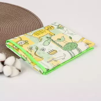 Клеенка детская «Мультики» 70х100см., на резинке, с окантовкой, цвет желтый/зеленый