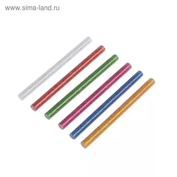 Клеевые стержни ТУНДРА, 7100 мм, разноцветные с блестками, 6 шт.