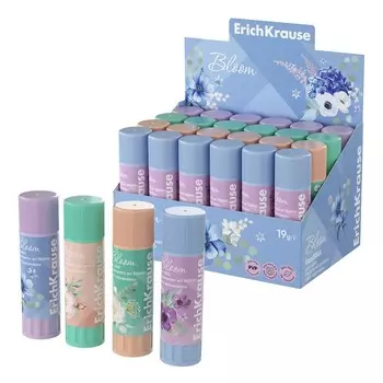 Клей-карандаш 19 г ErichKrause EasyStick Pastel Bloom PVP, экономичный расход, микс
