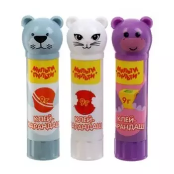Клей-карандаш PVP 9 г Мульти-Пульти "Зверята: Морской котик, Бегемот, Кошка", колпачок в форме животного