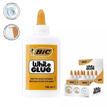 Клей ПВА 118 мл BIC White Glue, белый, смываемый, для бумаги и картона