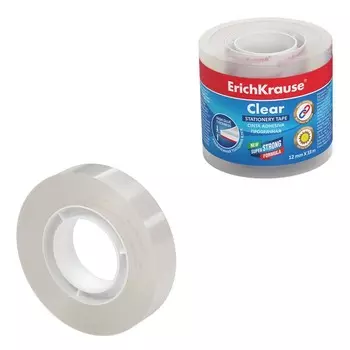 Клейкая лента канцелярская, 12 мм х 33 метра, ErichKrause Clear, прозрачная, в пленке, цена за 1шт.
