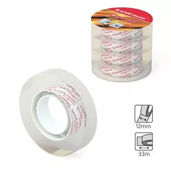 Клейкая лента канцелярская, 12 мм х 33 метра, ErichKrause Crystal, суперпрозрачная, в пленке, цена за 1шт.