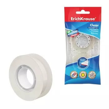 Клейкая лента канцелярская, 18 мм х 33 метра, ErichKrause Clear, прозрачная, в пакете, цена за 1шт.