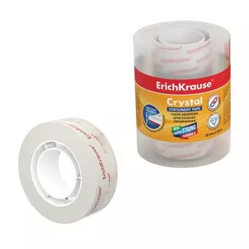 Клейкая лента канцелярская, 18 мм х 33 метра, ErichKrause Crystal, суперпрозрачная, в пленке, цена за 1шт.