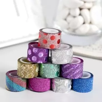 Клейкая лента пластик в банке "Блеск" (набор 10 шт) цвета МИКС 1,2 смх1 м 6,3х5,3х3,4 см